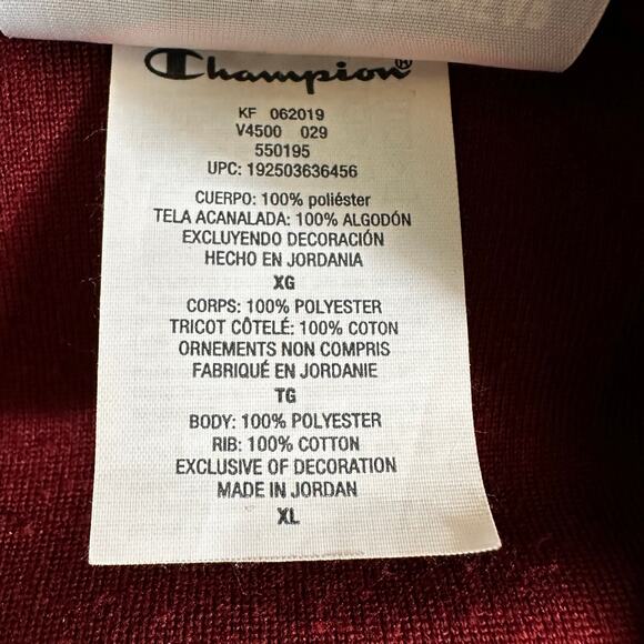 CHAMPION Men Full Zip Letterman Varsity Sherpa Bomber Jacket Burgundy Streetwear - Picture 12 of 13